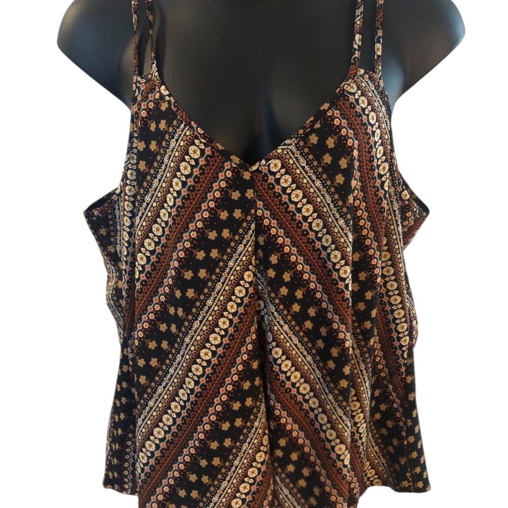 SHEIN Black Floral Diagonal Stripe Cami with Cream & Brown Accents